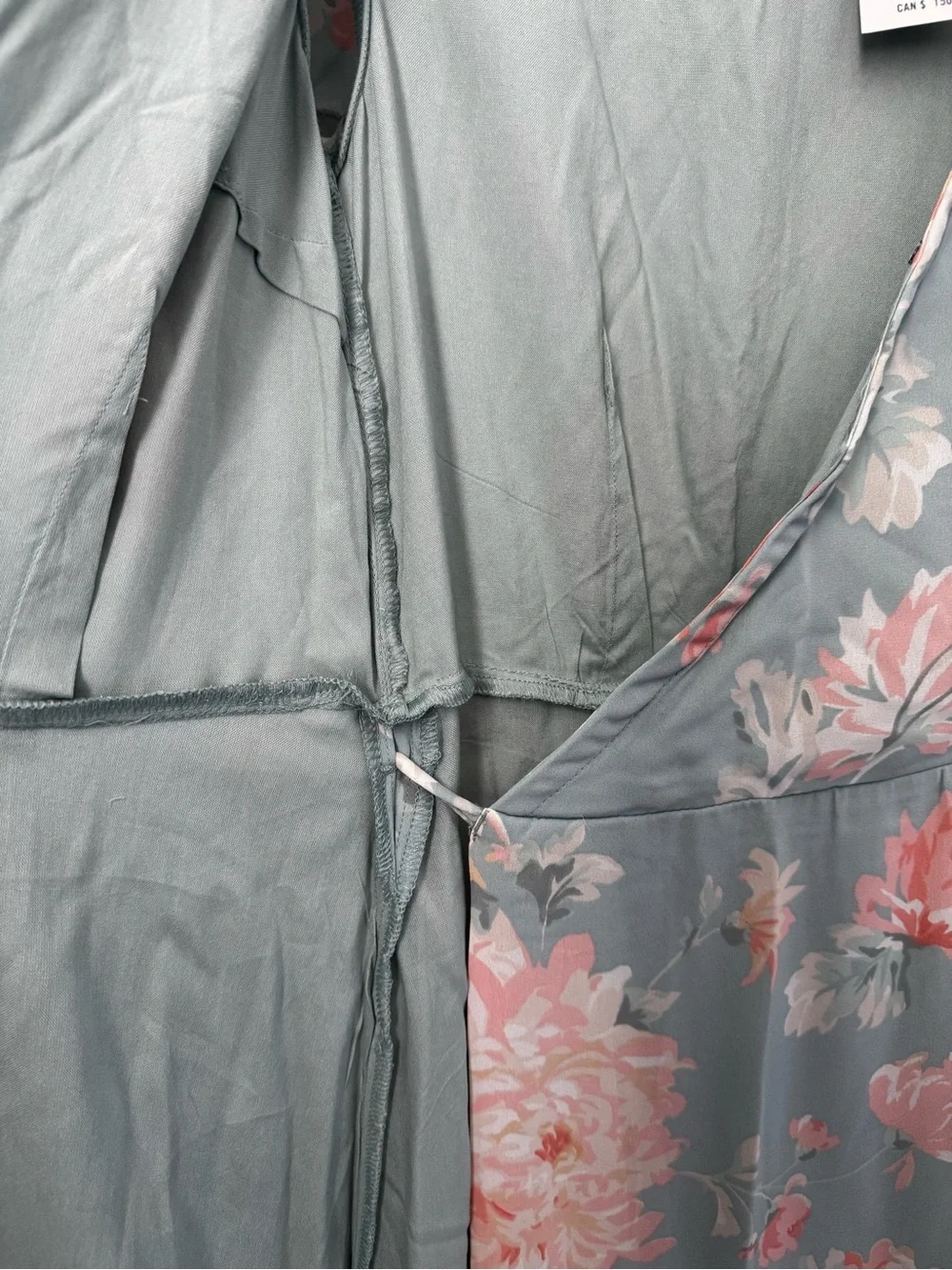 Abercrombie & Fitch Women’s S Green Pink Floral Chiffon Wrap Maxi V-Neck Dress